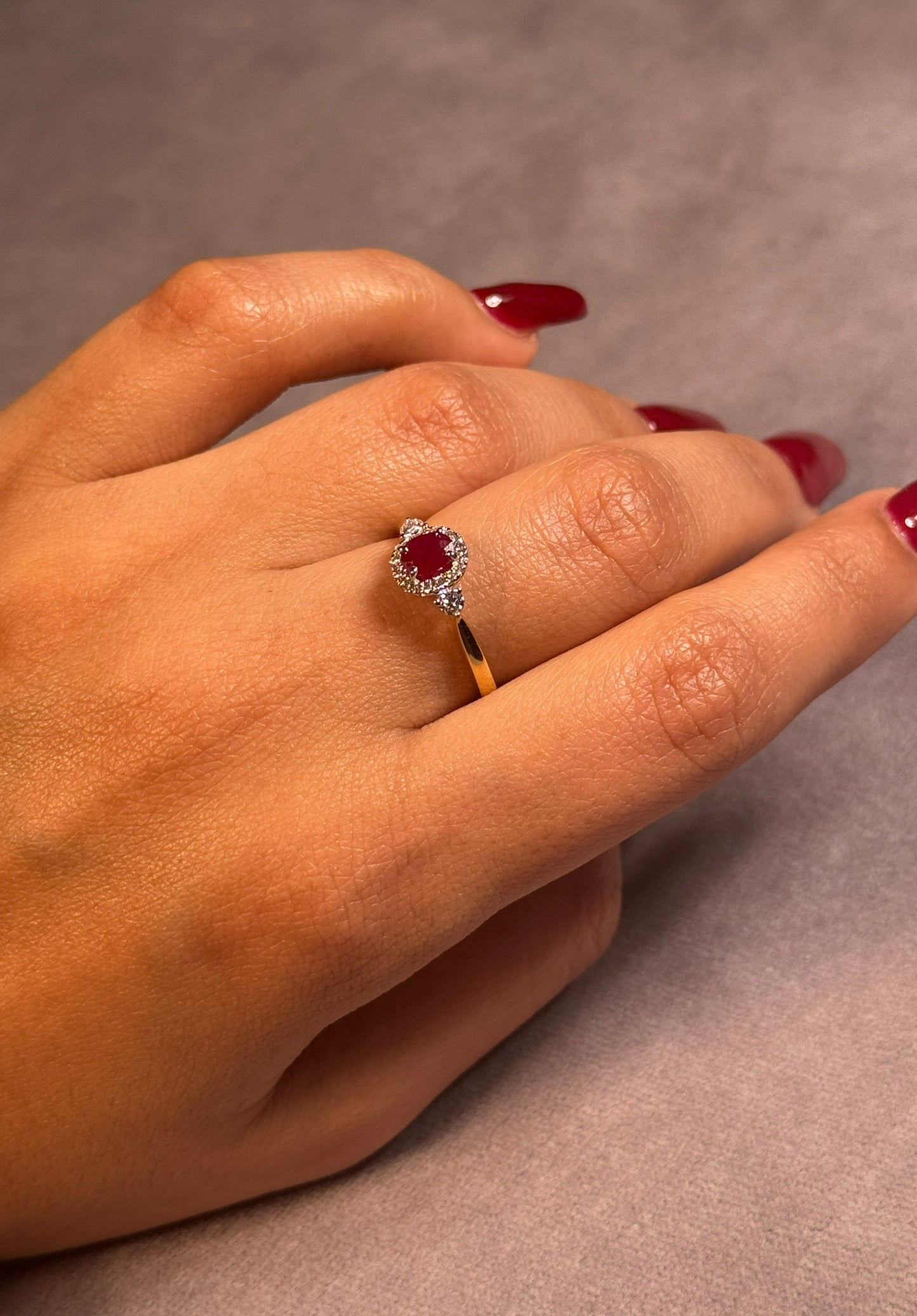 5x4mm Ruby & 0.22 Carat Diamond Ring set in 18K Yellow Gold