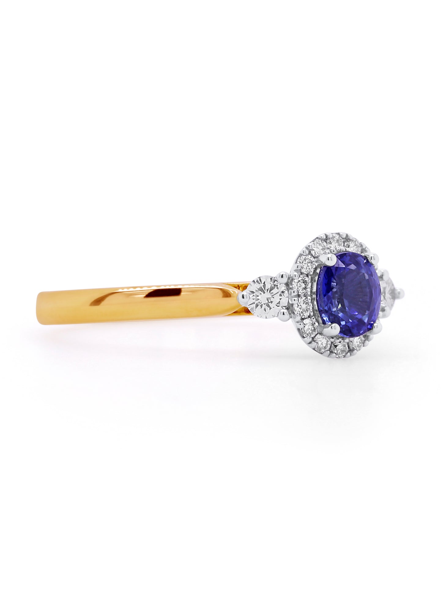 Sapphire 5x4 & 0.21ct Diamond Cluster Ring in 9 Carat Yellow Gold