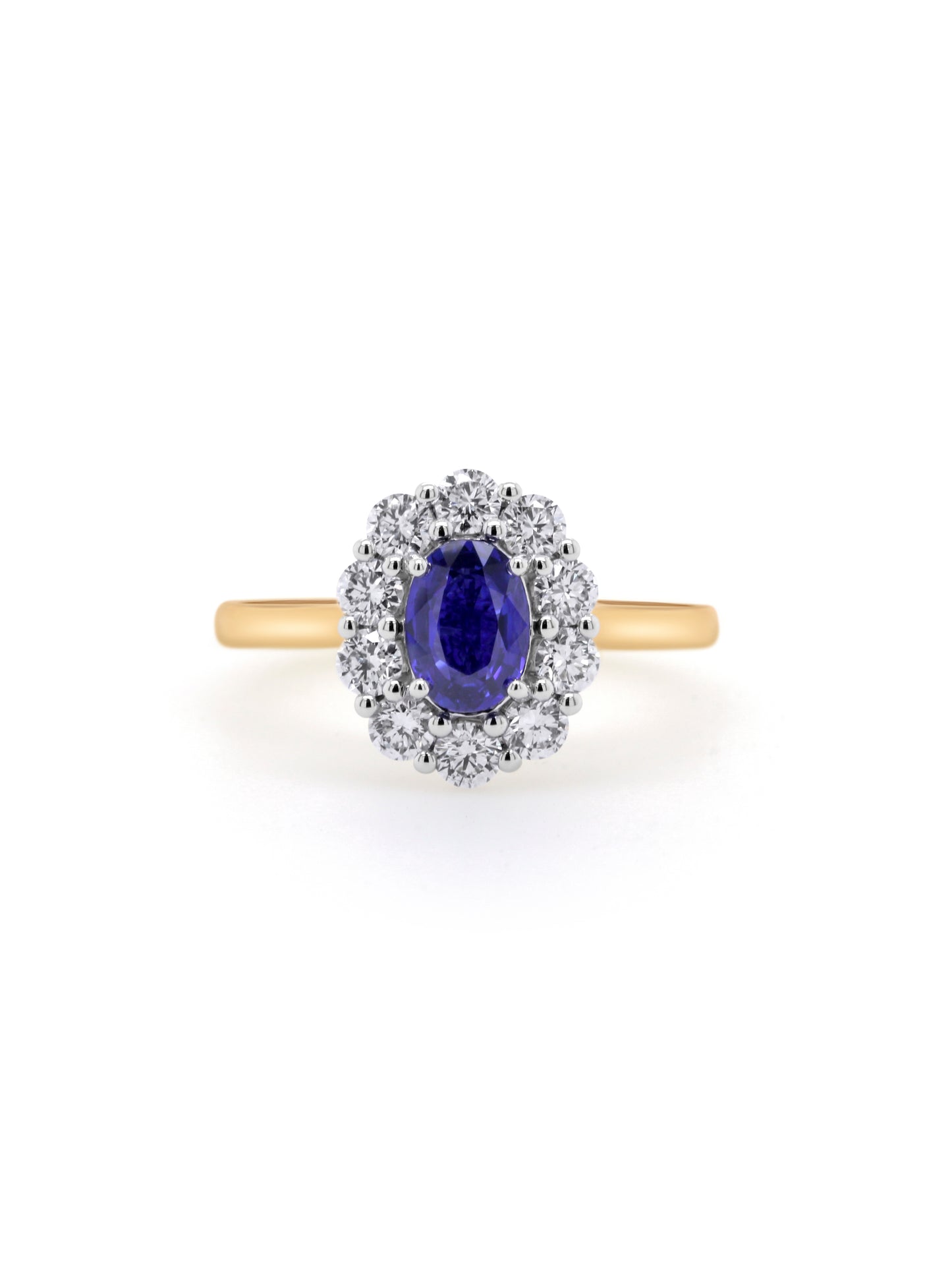 Lab Grown Diamond & Natural Sapphire Cluster, 18 Carat Yellow Gold