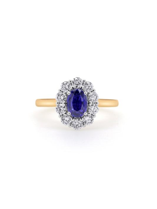 Lab Grown Diamond & Natural Sapphire Cluster, 18 Carat Yellow Gold