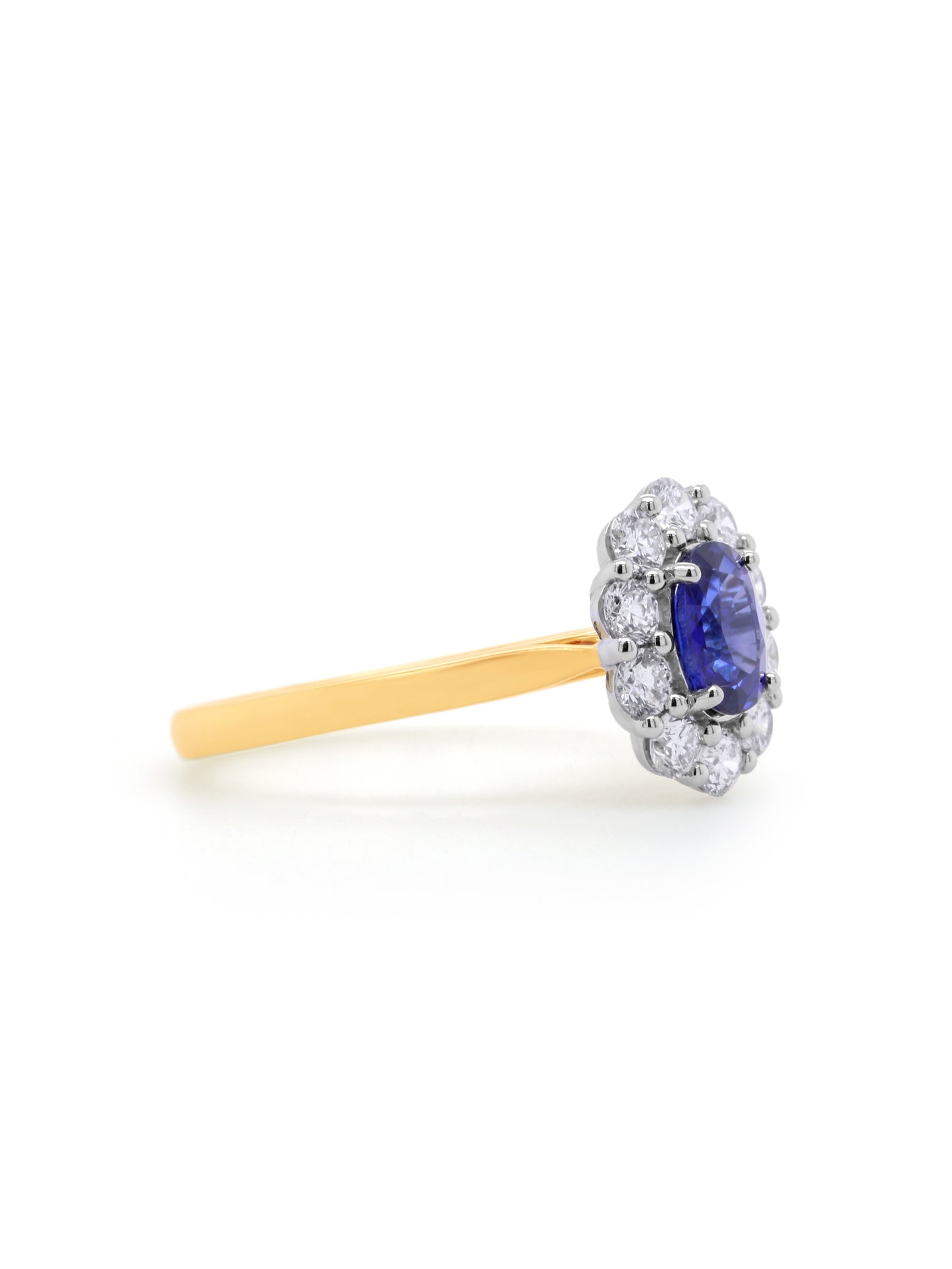 Lab Grown Diamond & Natural Sapphire Cluster, 18 Carat Yellow Gold