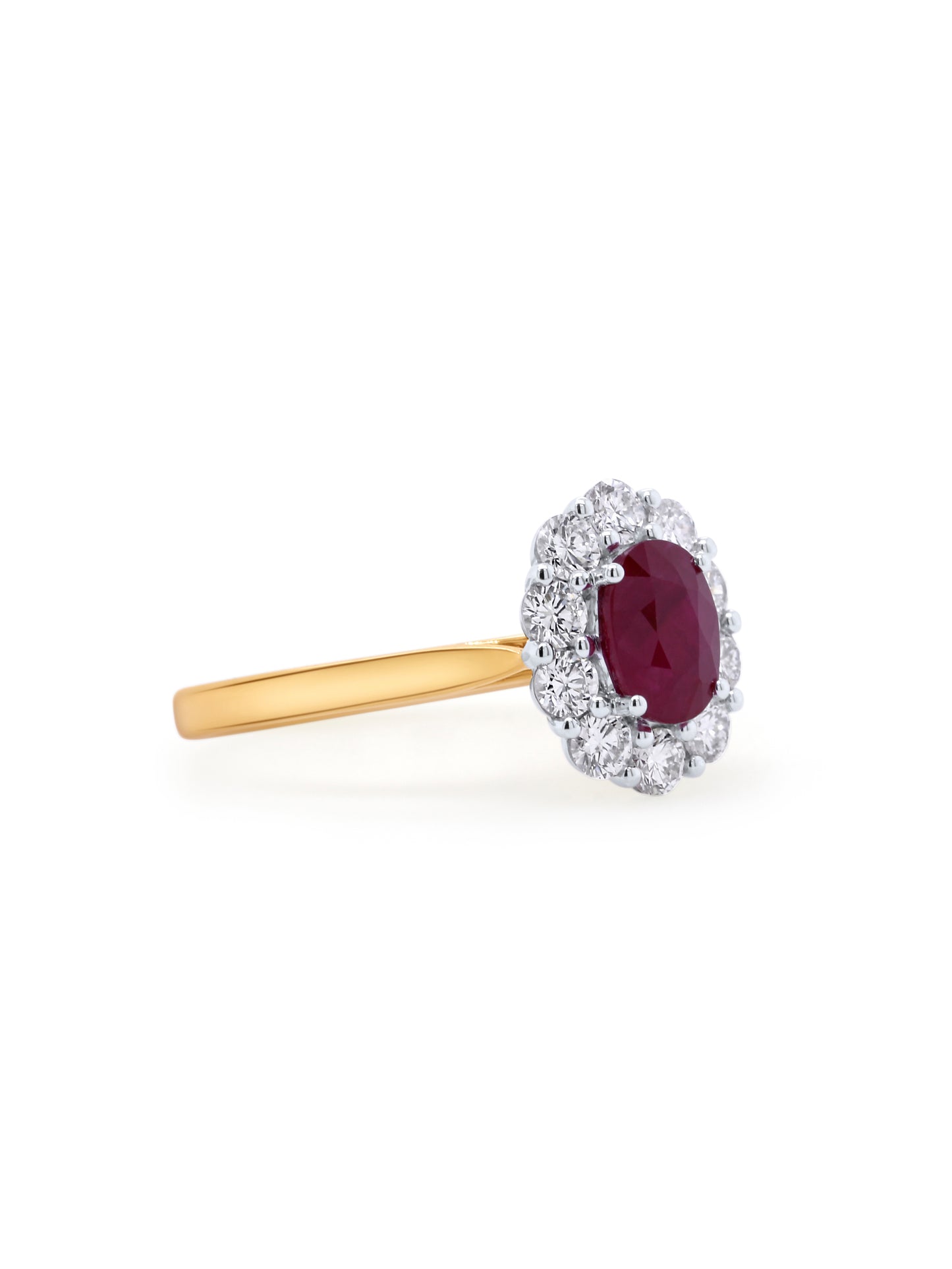 Lab Grown Diamond & Natural Ruby Cluster Ring in 18 Carat Yellow Gold