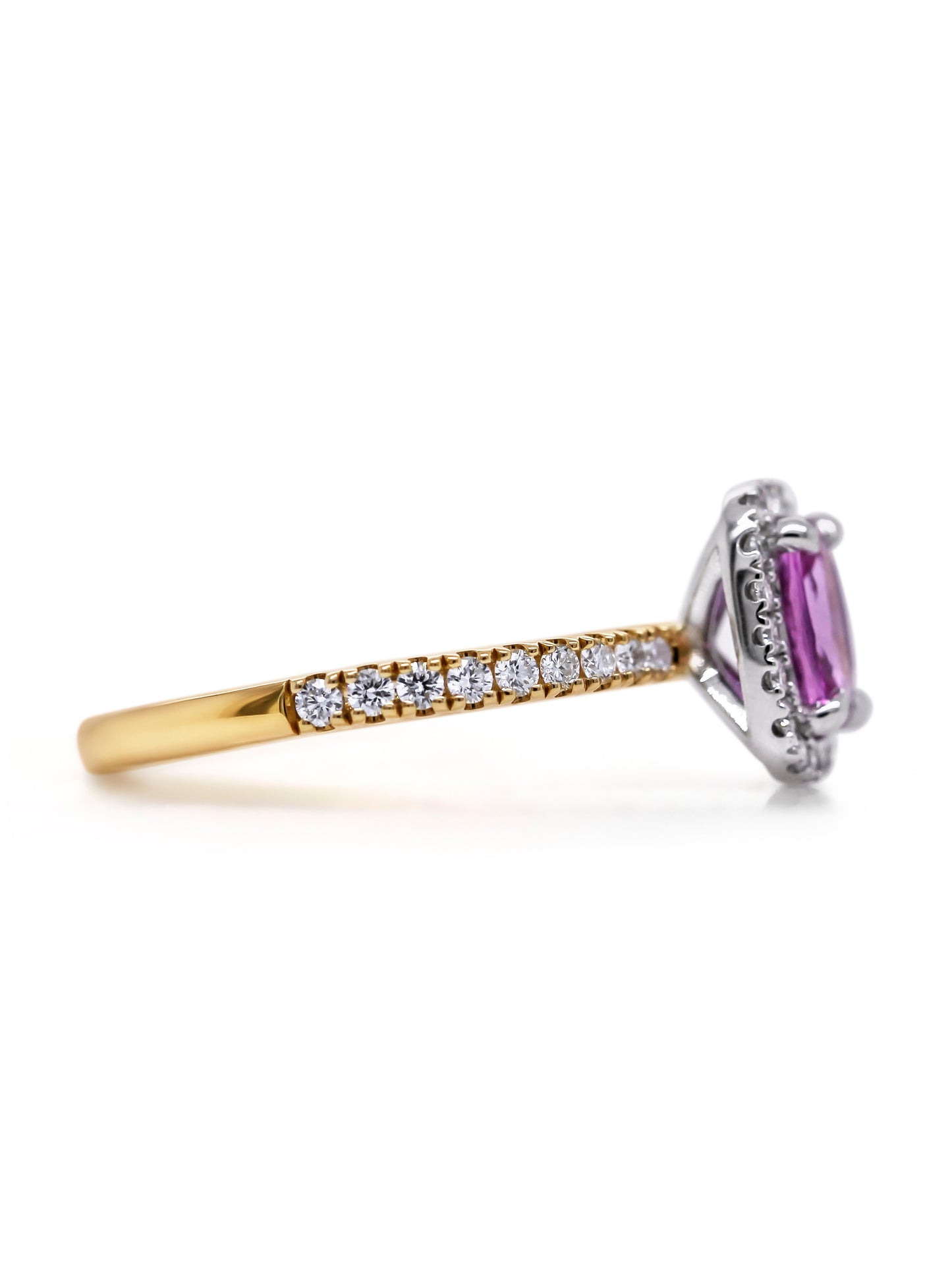 Pink Sapphire & Diamond Ring, 18K Yellow Gold,Sapphire=0.91ct.