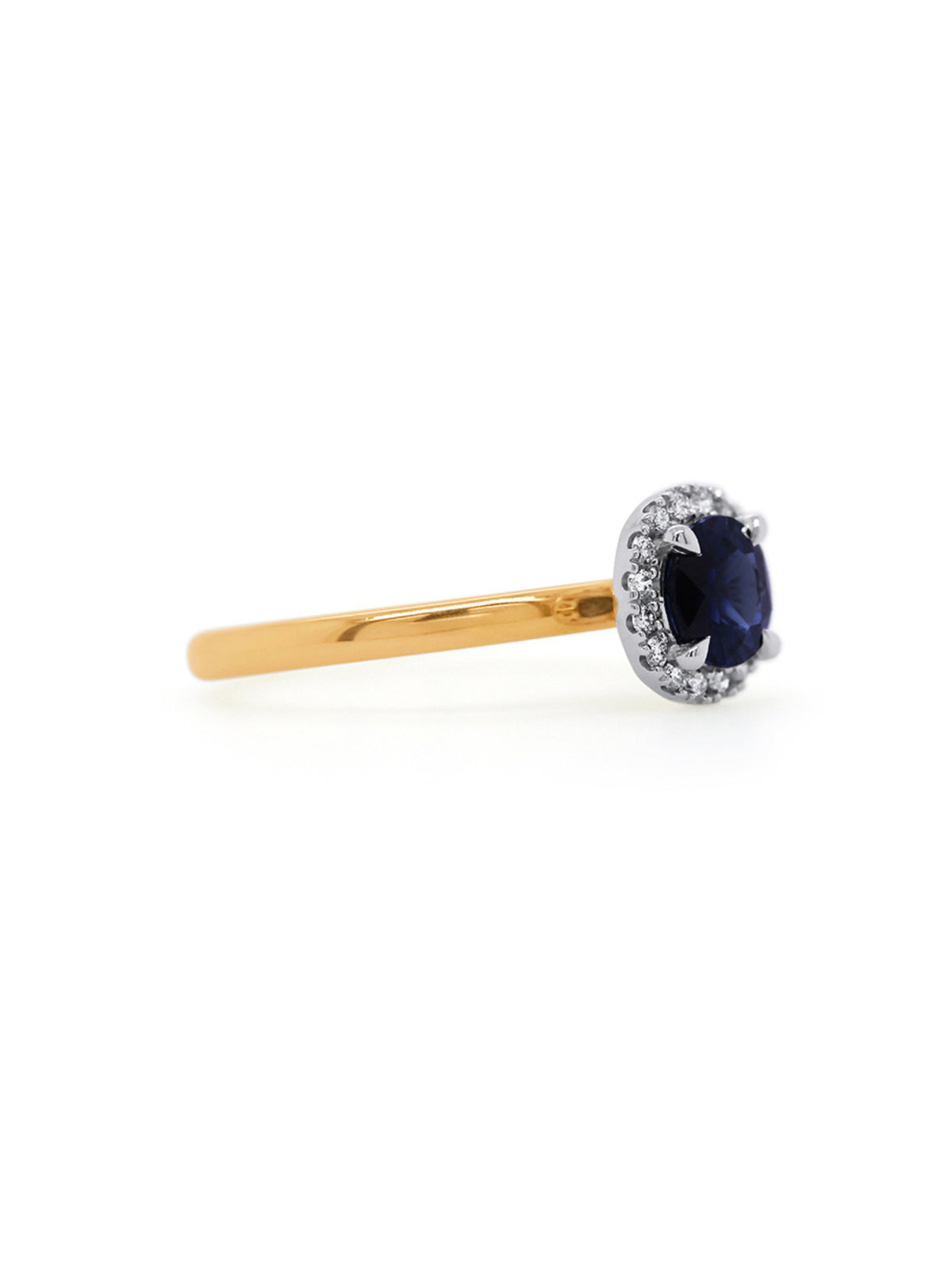 Sapphire & Lab Grown Diamond Set Halo Ring, 18K Yellow & White Gold