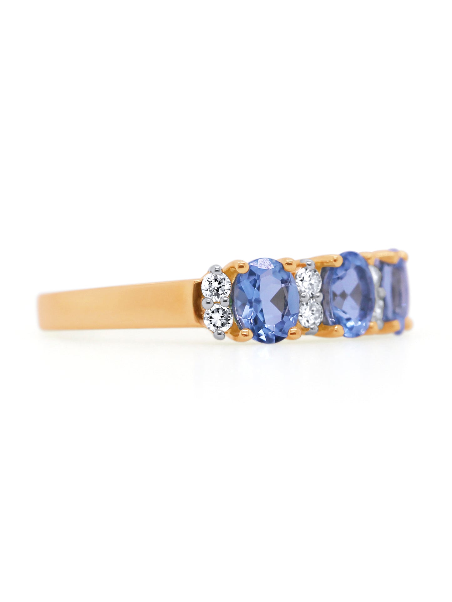 Aquamarine And Diamond Set Trilogy ring, 9k yellow gold