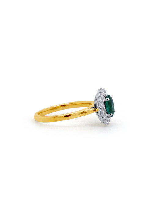Lab Grown Diamond & Natural Emerald Cluster, 9 Carat Yellow Gold