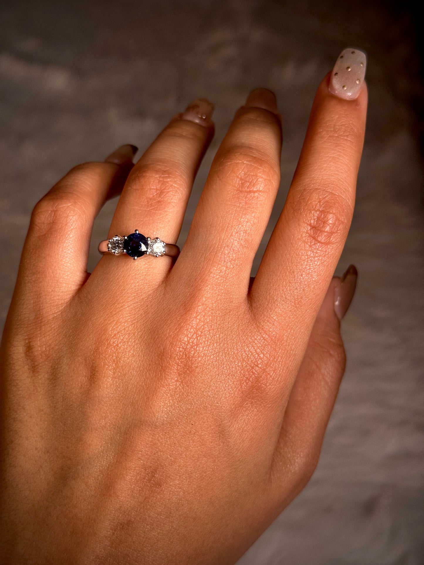 Royal Blue Sapphire 6mm & Diamonds T=0.50ct Set Ring 18K White Gold