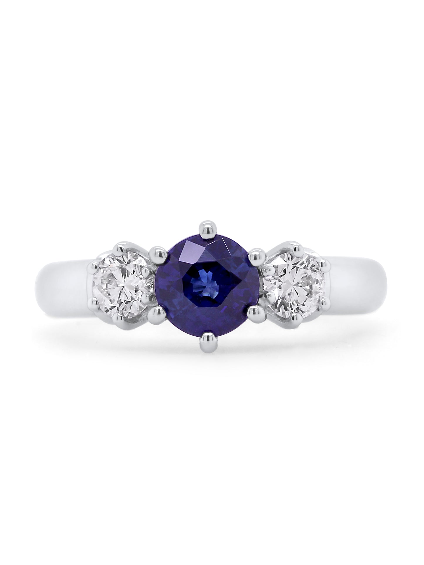 Royal Blue Sapphire 6mm & Diamonds T=0.50ct Set Ring 18K White Gold