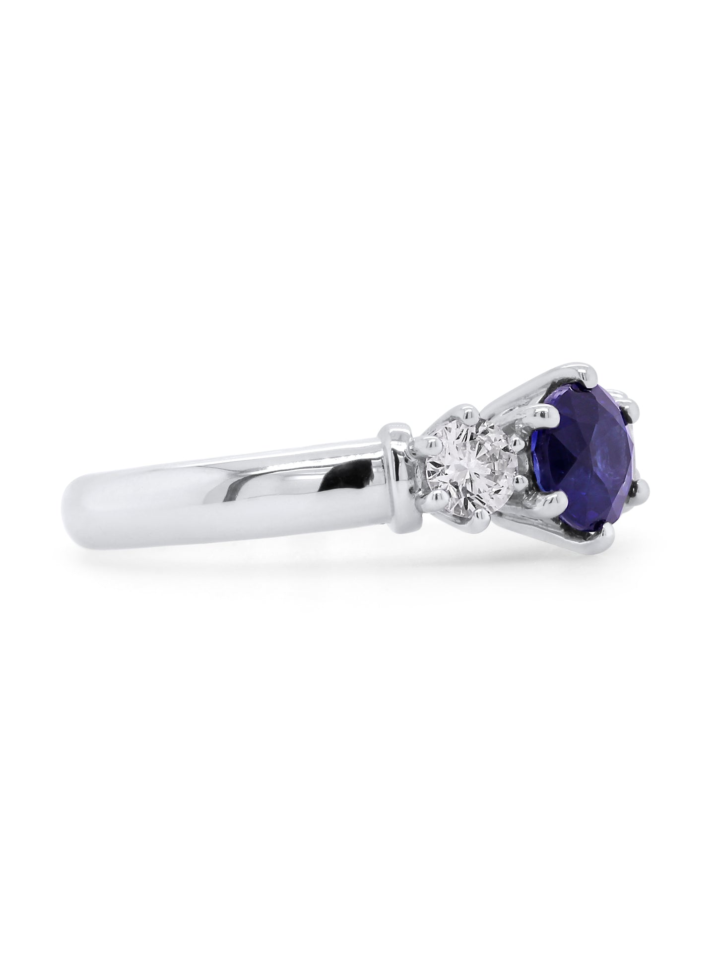 Royal Blue Sapphire 6mm & Diamonds T=0.50ct Set Ring 18K White Gold