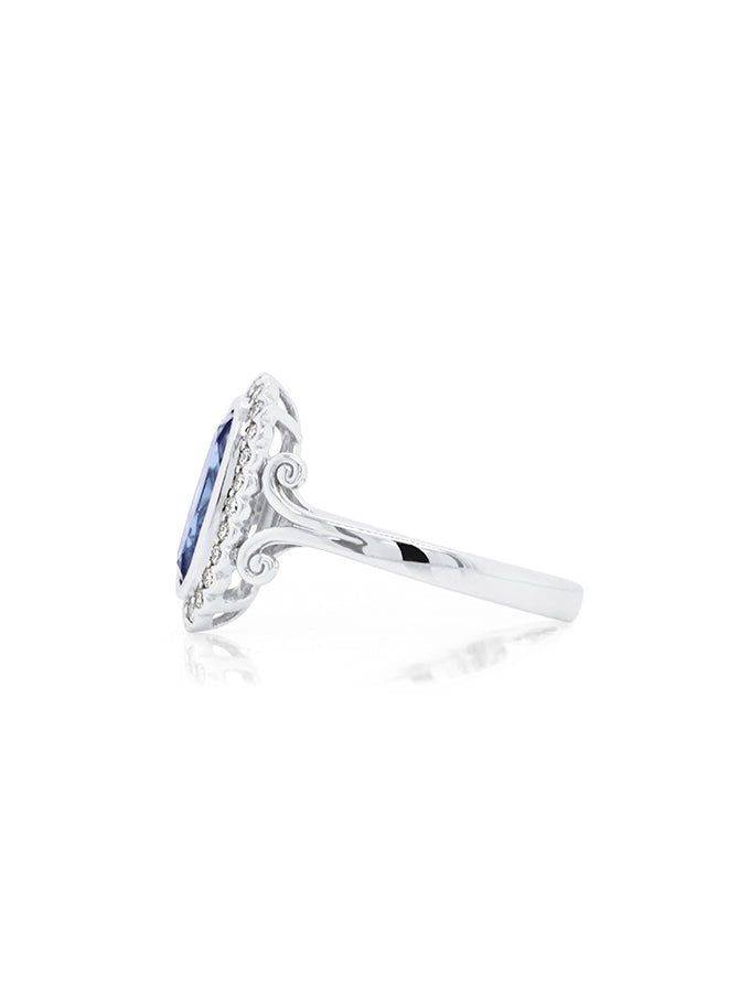 London Blue Topaz & Diamond Set Ring in 9 Carat White Gold.