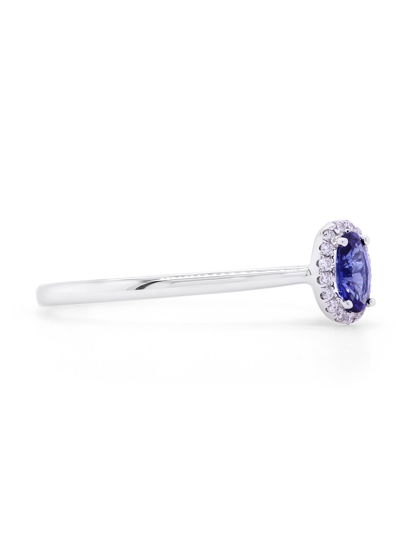 Oval Sapphire & Diamond Halo Ring, 18K White Gold.