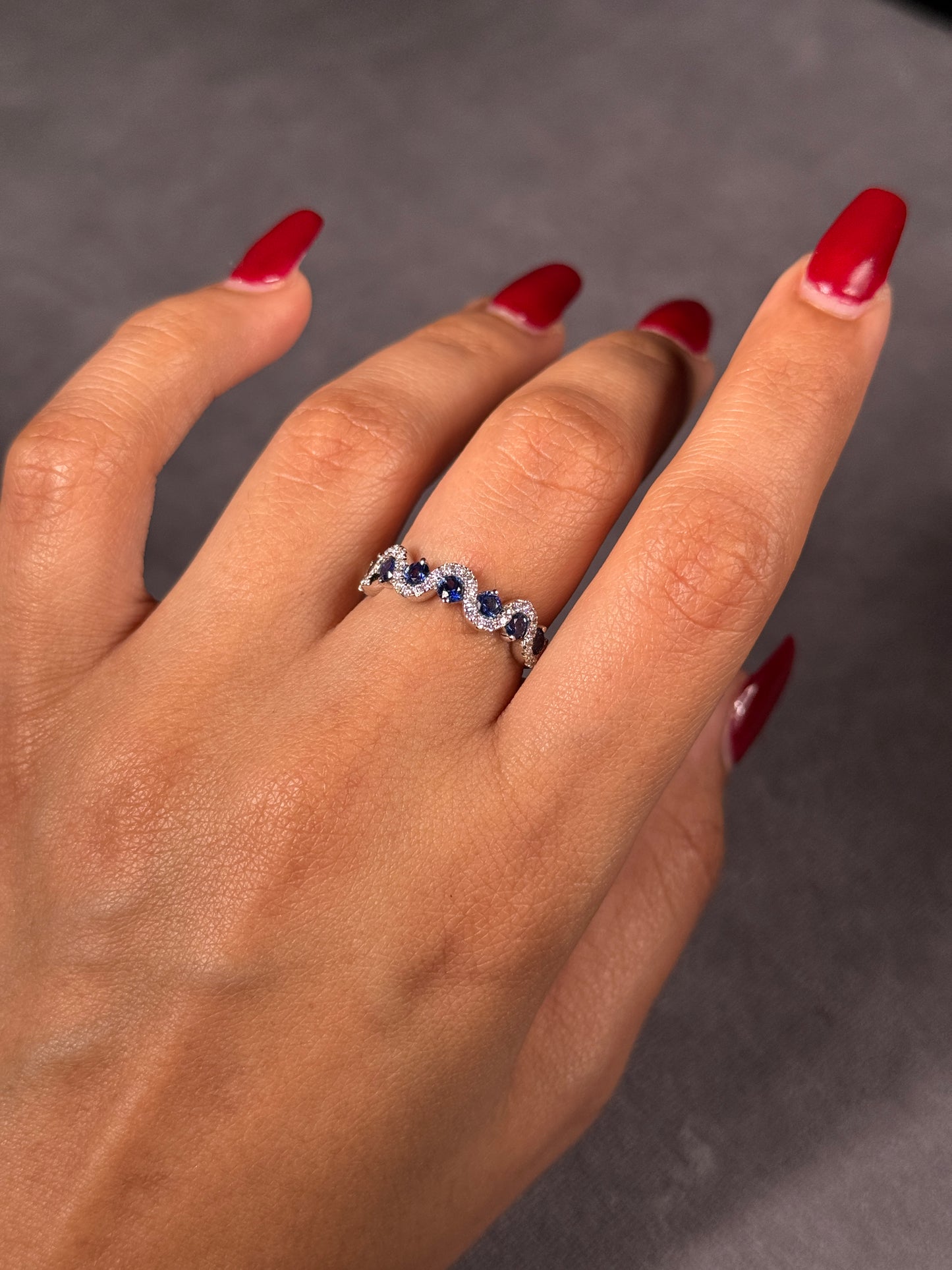 Sapphire & Diamond Set Dress Ring, 18K White Gold.