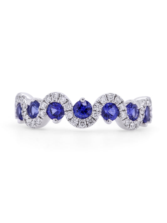 Sapphire & Diamond Set Dress Ring, 18K White Gold.