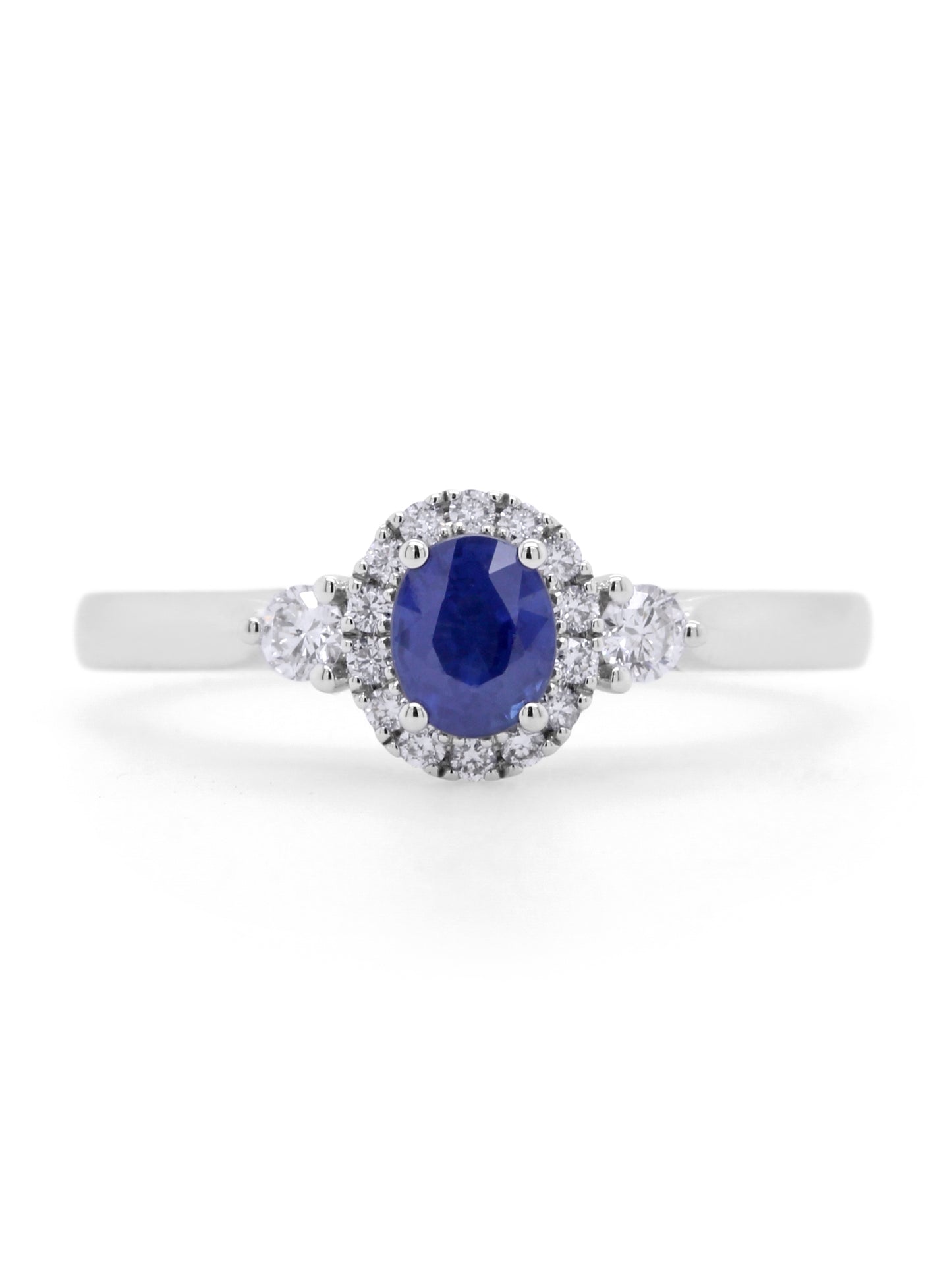 Sapphire & Diamond Cluster Ring in 9 Carat White Gold.
