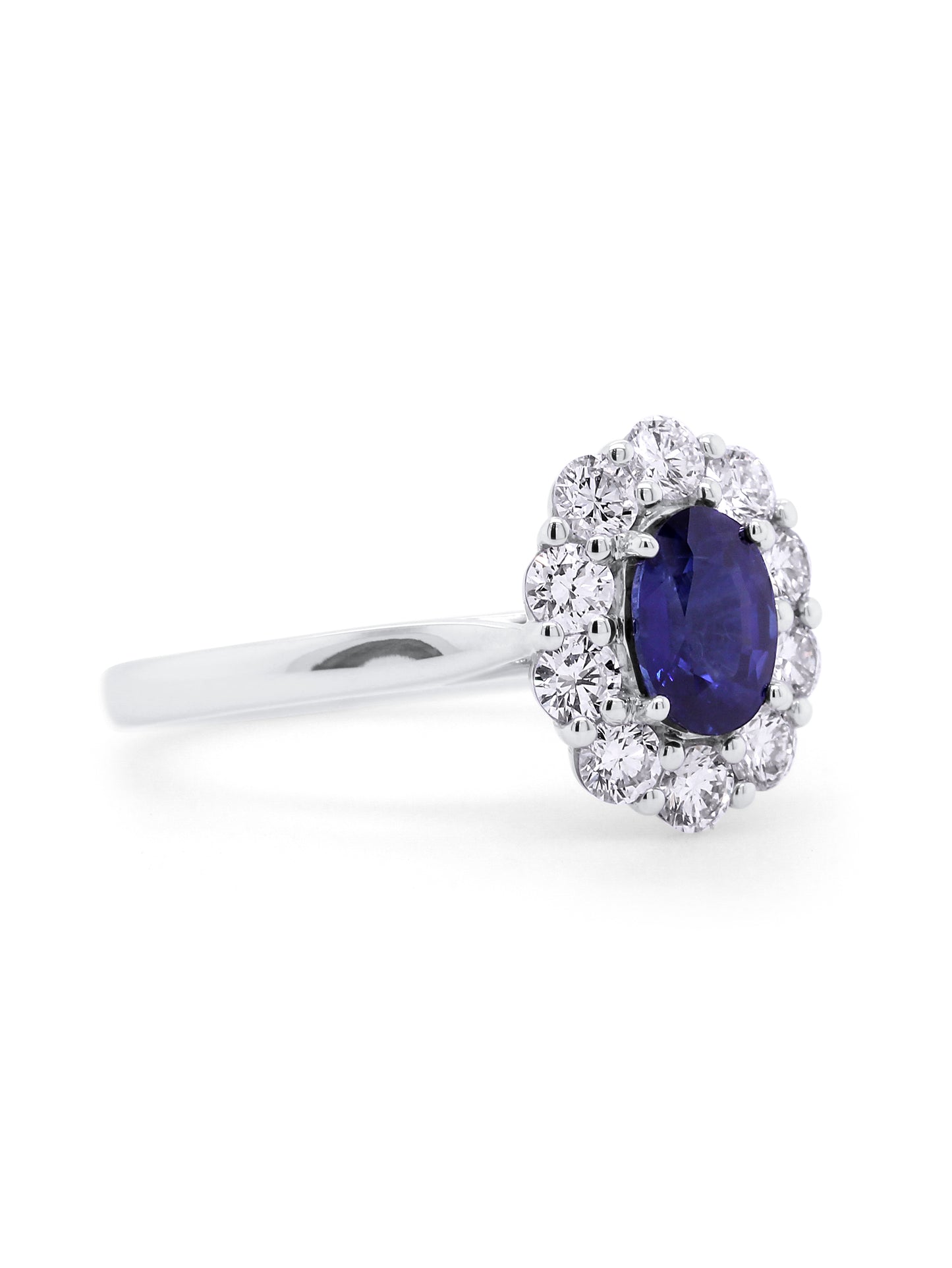 Lab Grown Diamond & Natural Sapphire Cluster Ring in 18K White Gold.