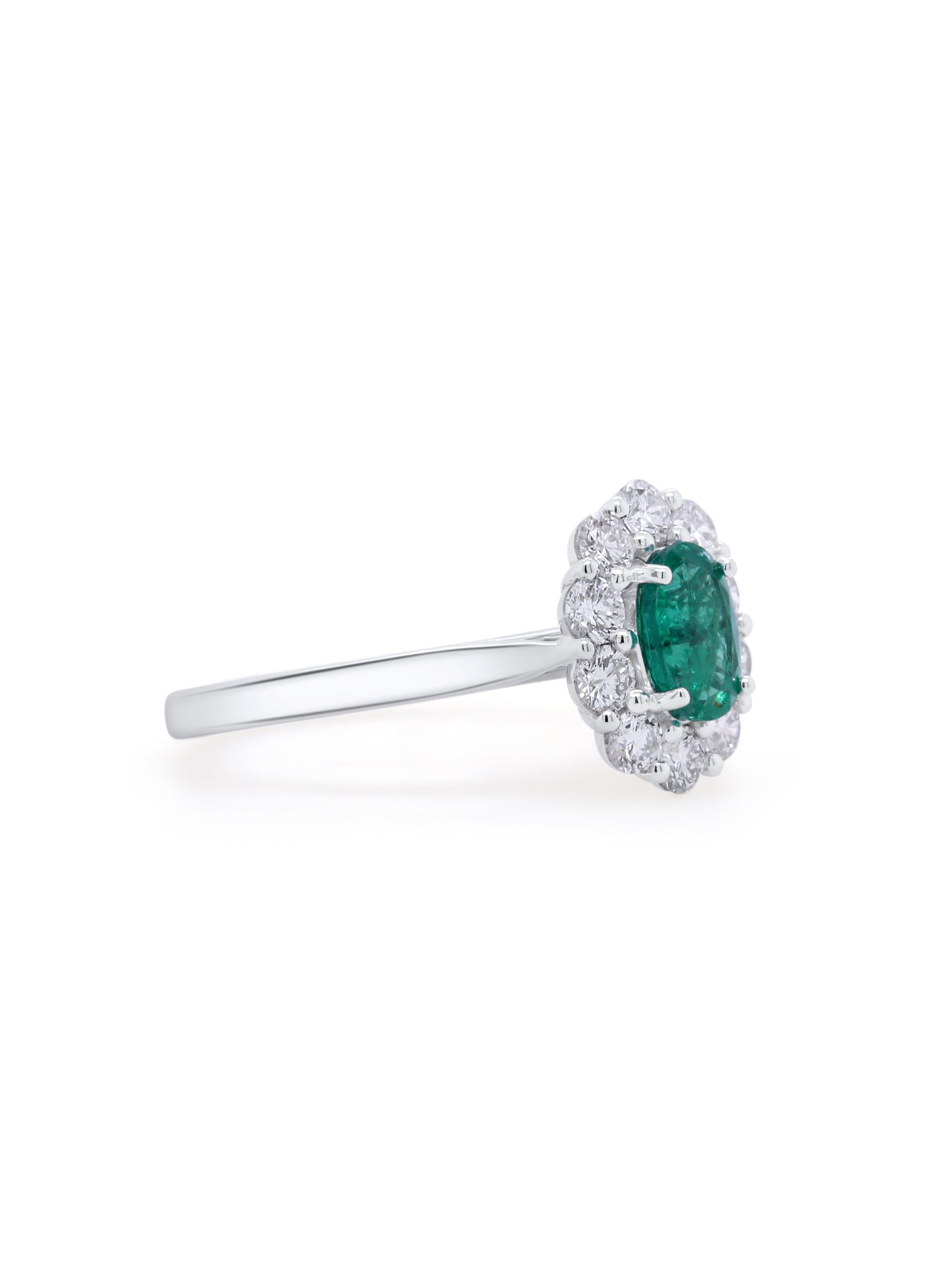 Lab Grown Diamond & Natural Emerald Cluster, 18 Carat White Gold.