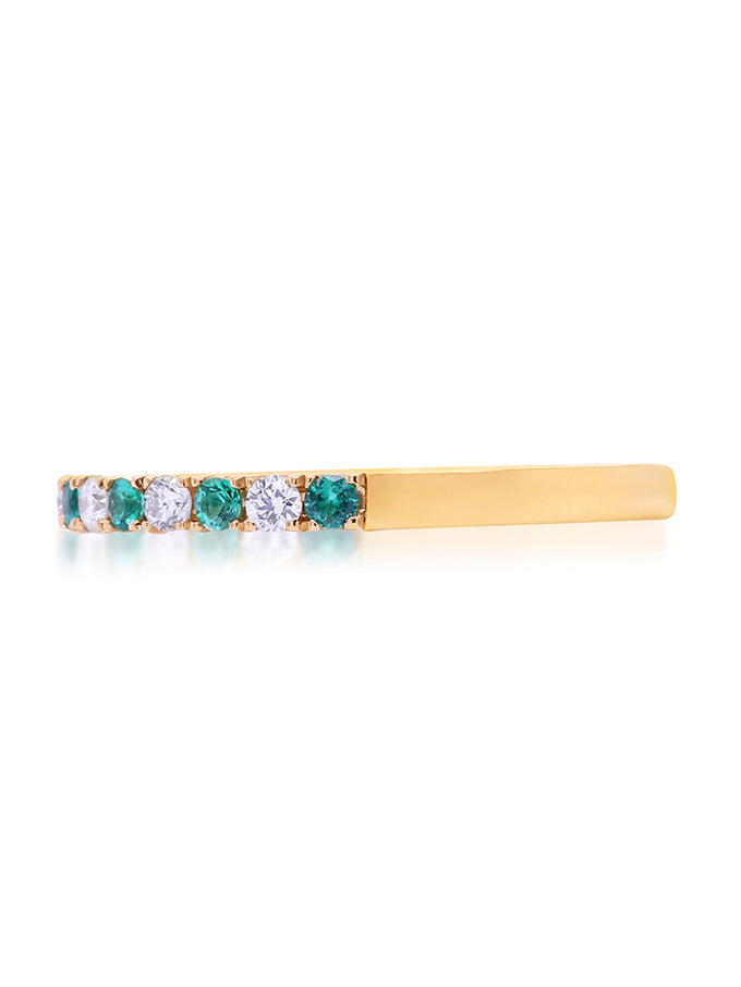 Emerald & Diamond Set Elegant Band in 18 Carat Yellow Gold