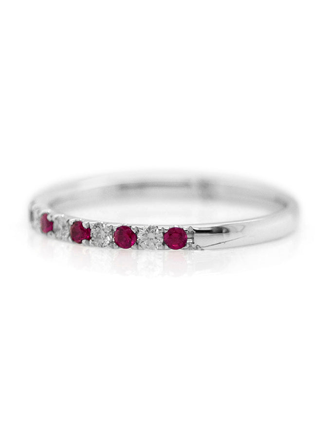 Ruby & Diamond Set Bright Band, 18K White Gold
