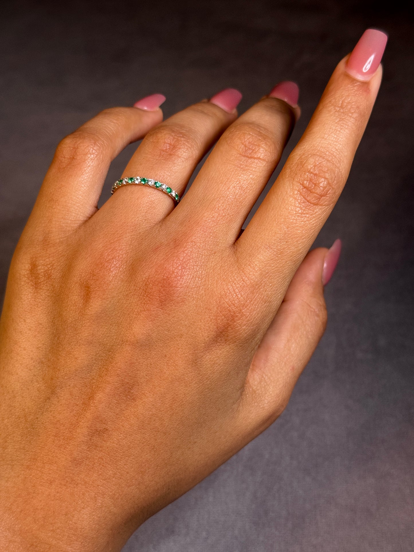 Emerald & Diamond Set Elegant Band in 18 Carat White Gold