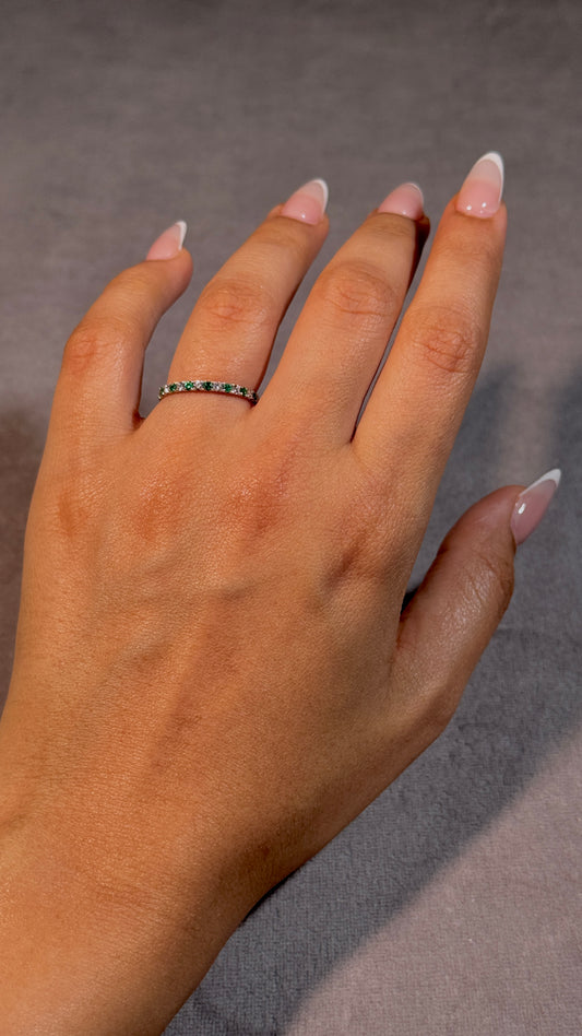 Emerald & Diamond Set Elegant Band in 18 Carat White Gold