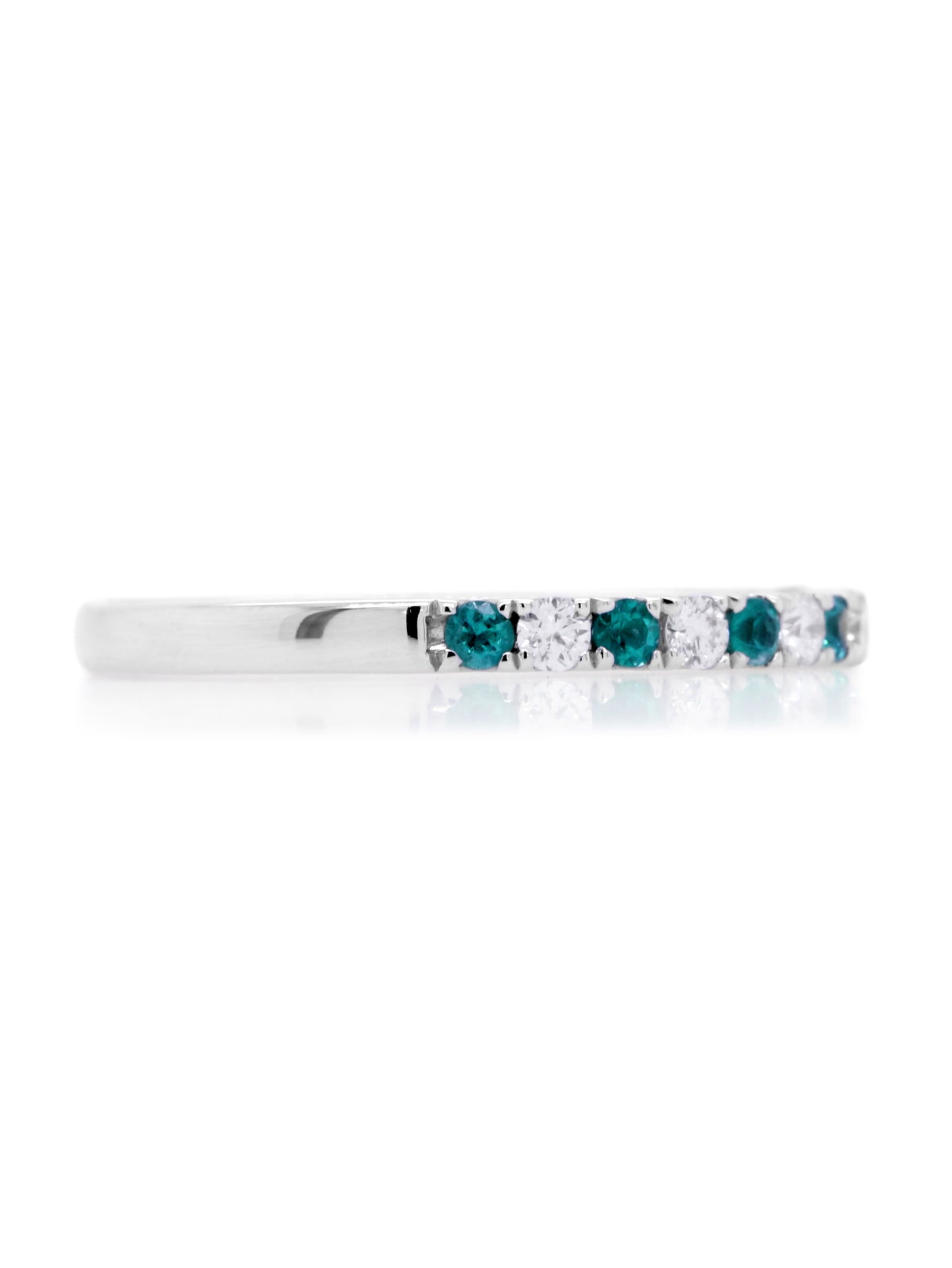 Emerald & Diamond Set Elegant Band in 18 Carat White Gold
