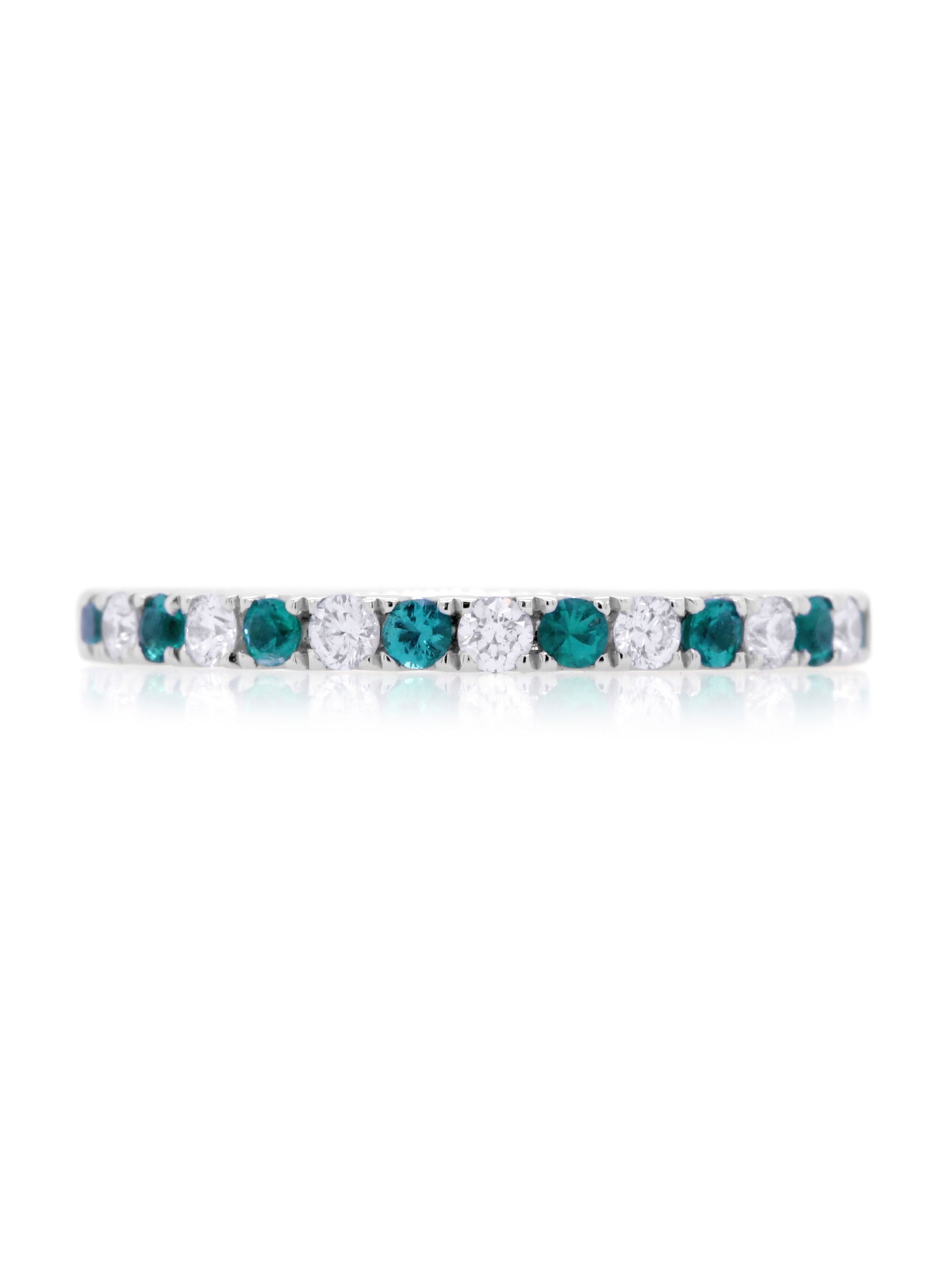Emerald & Diamond Set Elegant Band in 18 Carat White Gold
