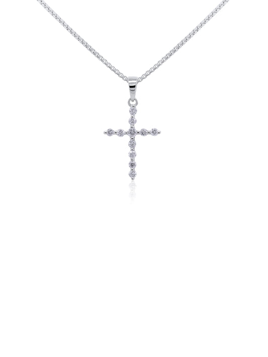 Diamond Set Cross Pendant, 9K White Gold, T=0.12ct.