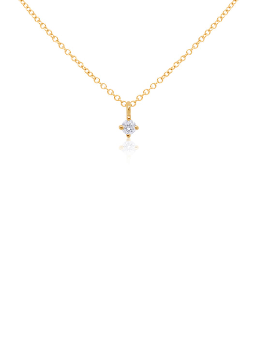 0.03 Carat Round Diamond Claw Set Pendant in 9 Carat Yellow Gold