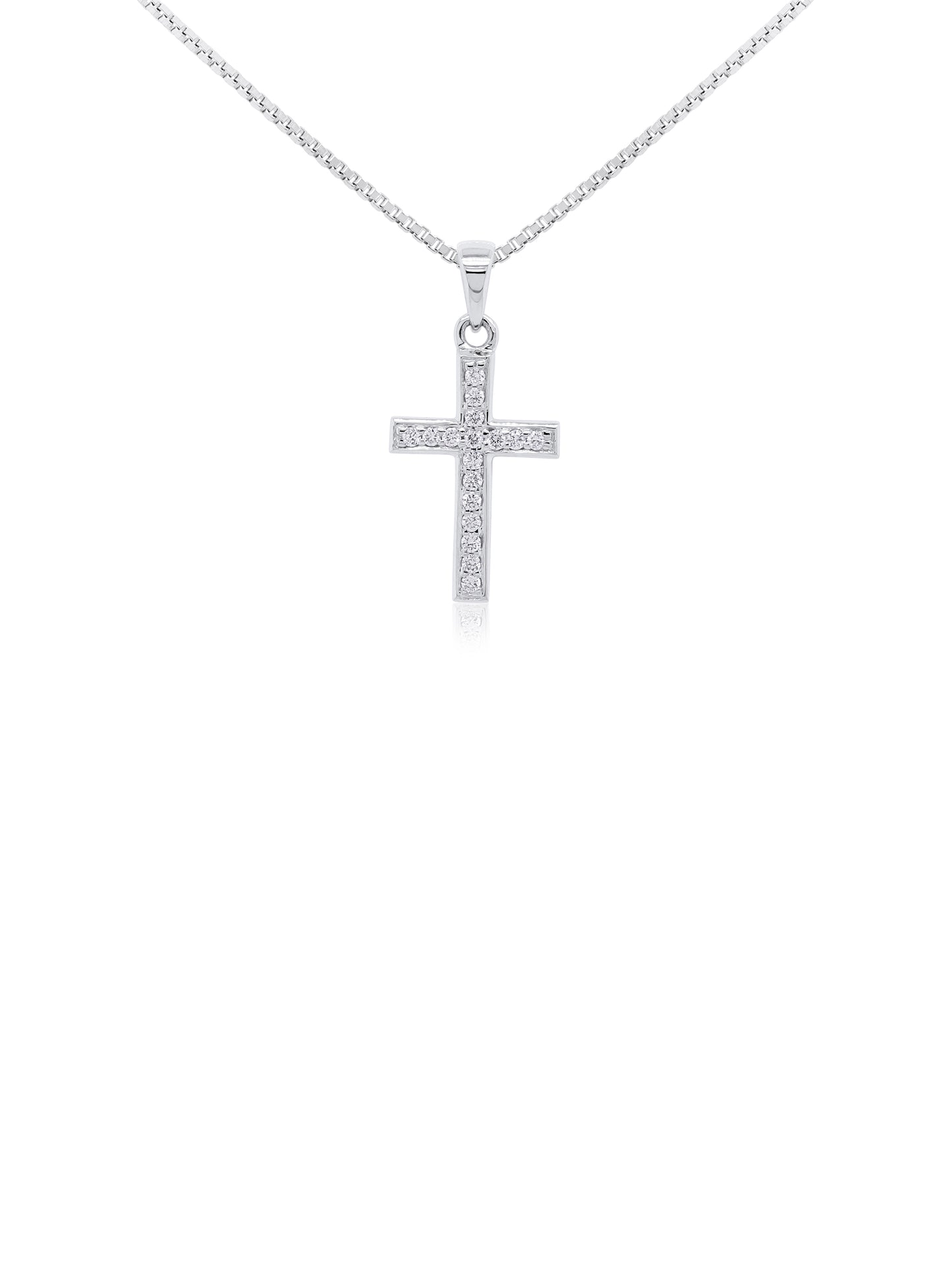 0.08 Carat Diamond Set Cross Pendant in 9 Carat White Gold.