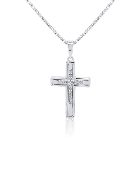Diamond Set Cross Pendant, 9 Carat White Gold T=0.07ct.