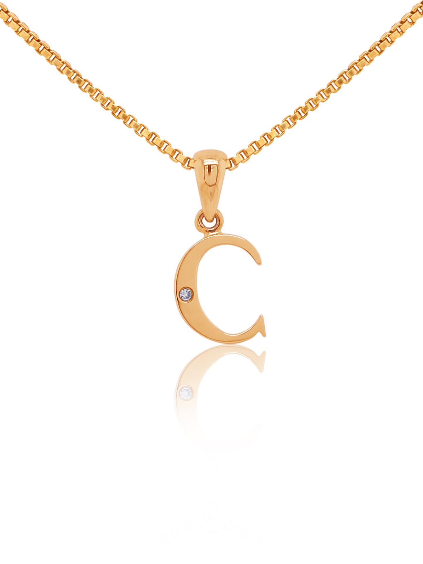 Diamond Set Initial Pendant, 9K Yellow Gold, 45cm Plated Chain