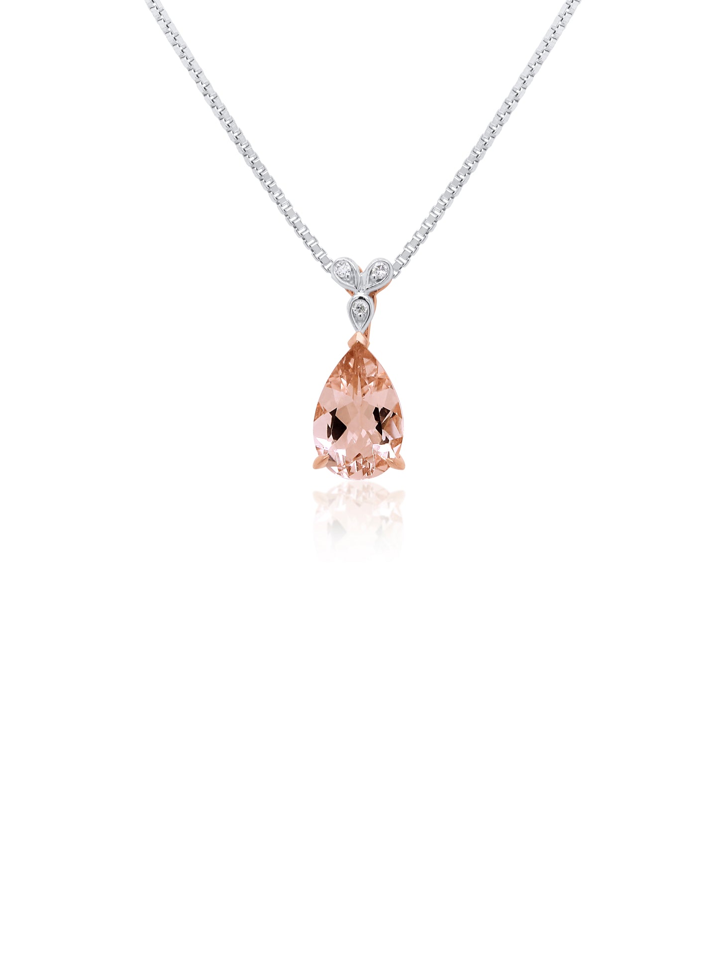 Pear Morganite & Diamond Pendant, 9K Rose Gold (45cm silver chain).