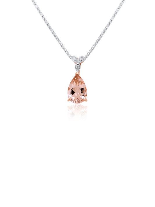 Pear Morganite & Diamond Pendant, 9K Rose Gold (45cm silver chain).