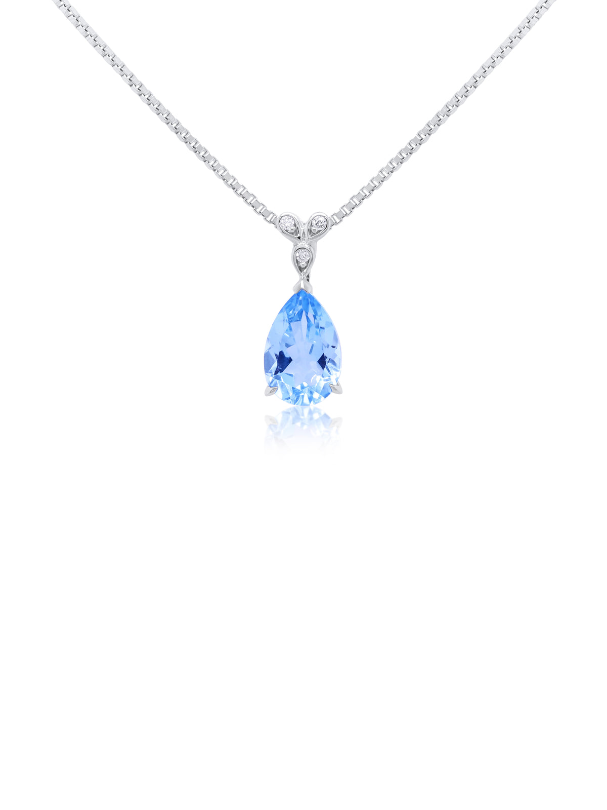 Light Blue 9x6mm Pear Topaz & Diamond Pendant, 9K White Gold