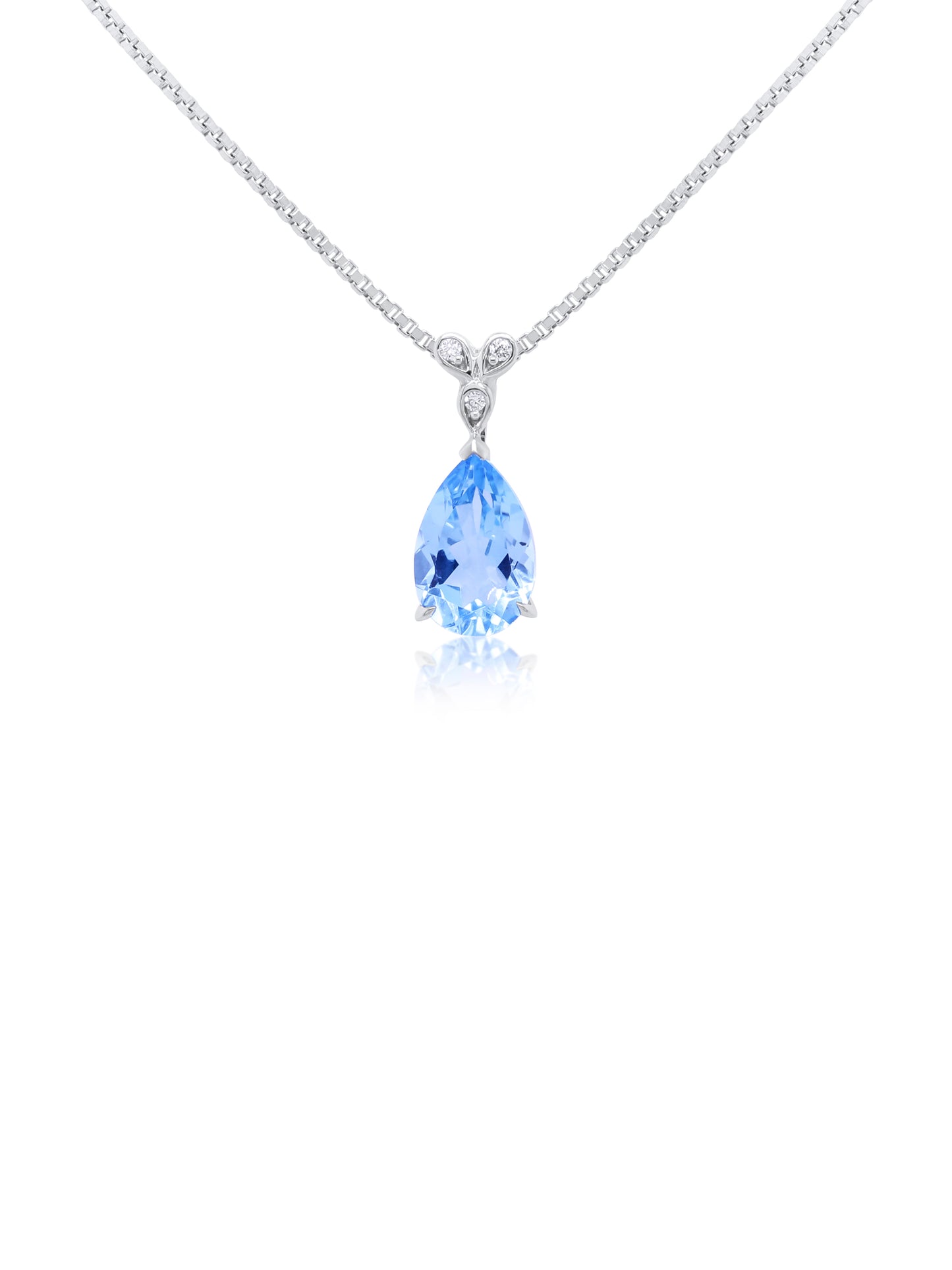 Light Blue 9x6mm Pear Topaz & Diamond Pendant, 9K White Gold