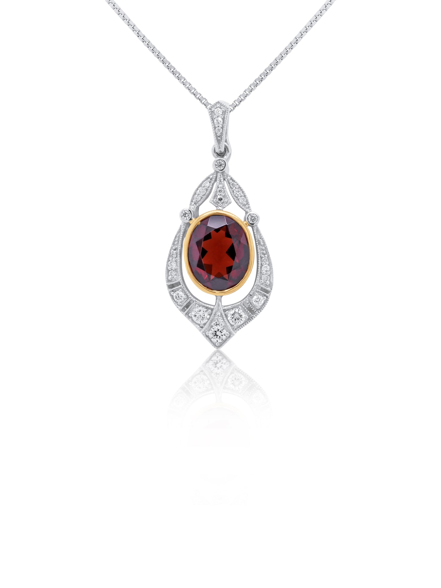 Garnet 2.93ct & Diamond T=0.26ct Enhancer, 9 Carat White & Yellow Gold