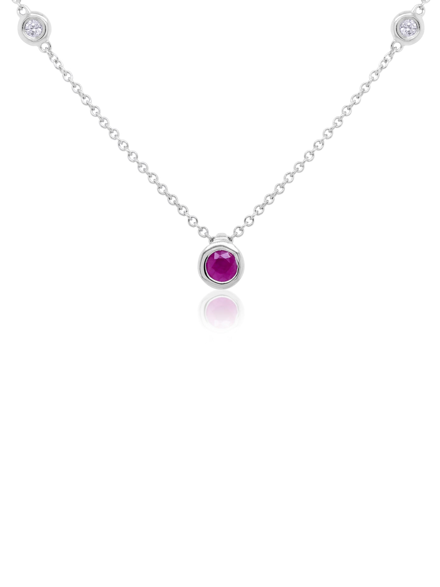 3.6mm Ruby & Diamond Necklace in 9 Carat White Gold