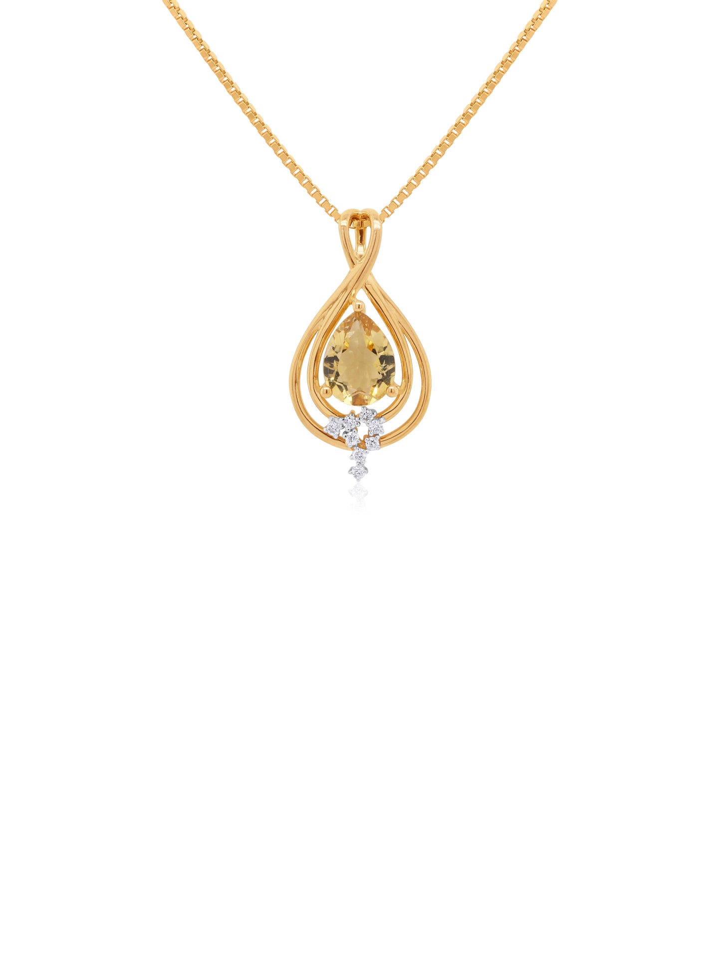 Pear Cut Citrine & Diamond Pendant in 9 Carat Yellow Gold