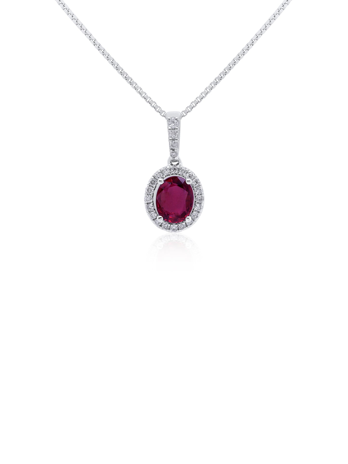 Ruby 5x6mm, 0.71ct & 0.13ct Diamond Pendant in 9 Carat White Gold