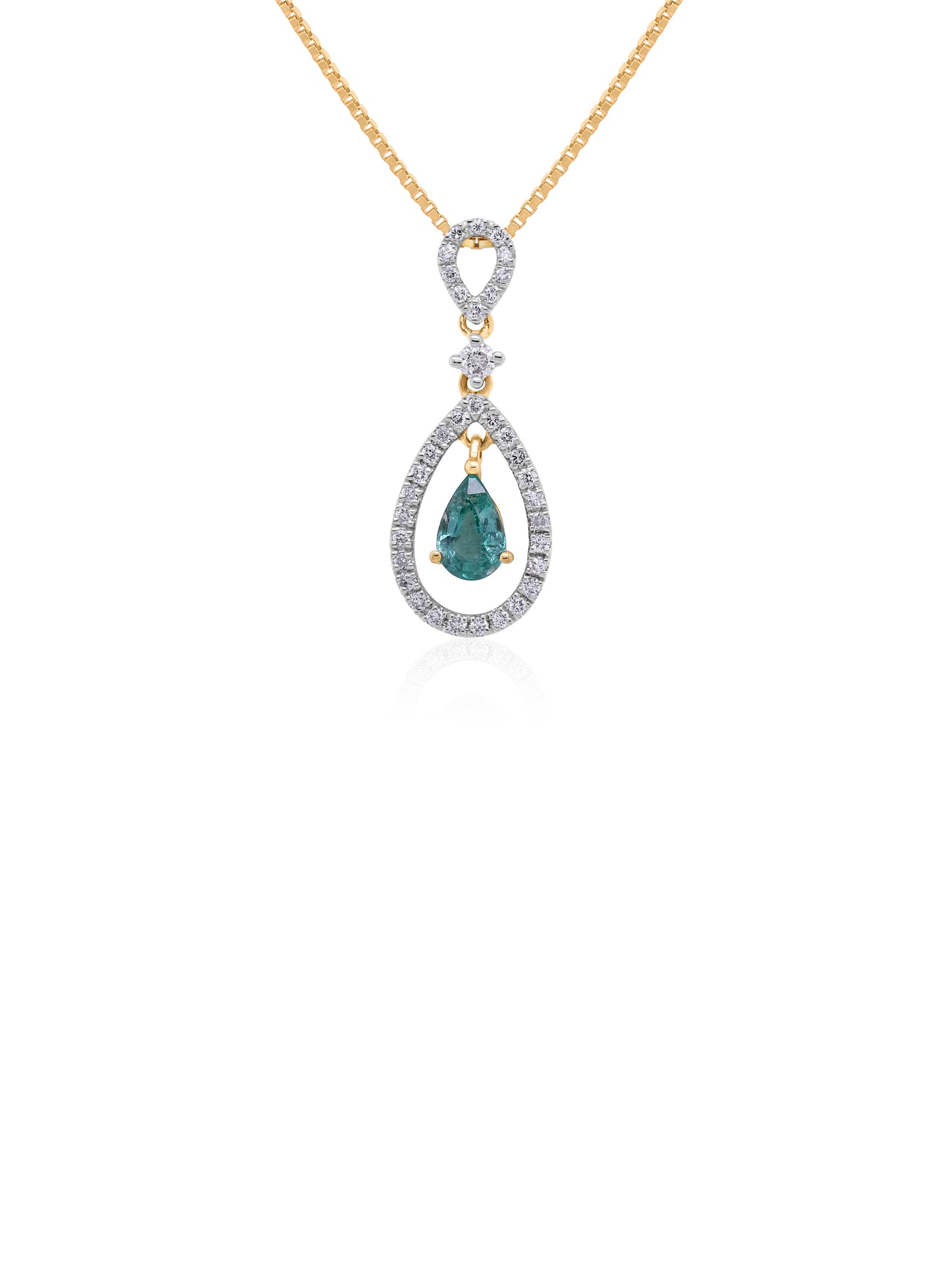 Emerald 4x6mm, 0.33ct & 0.21ct Diamond Pendant in 9 Carat Yellow Gold