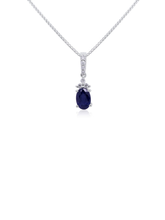 Sapphire 4x6mm, 0.59ct & 0.06ct Diamond Pendant in 9 Carat White Gold