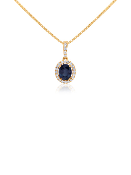 0.76ct Sapphire & 0.13ct Diamond Pendant in 9 Carat Yellow Gold