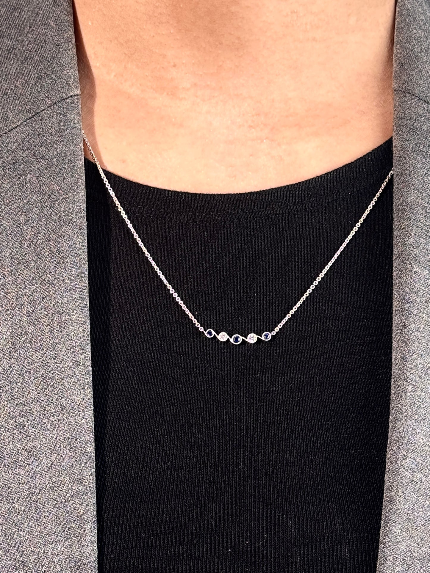 Sapphire and Diamond Set Necklet in 18 Carat White Gold