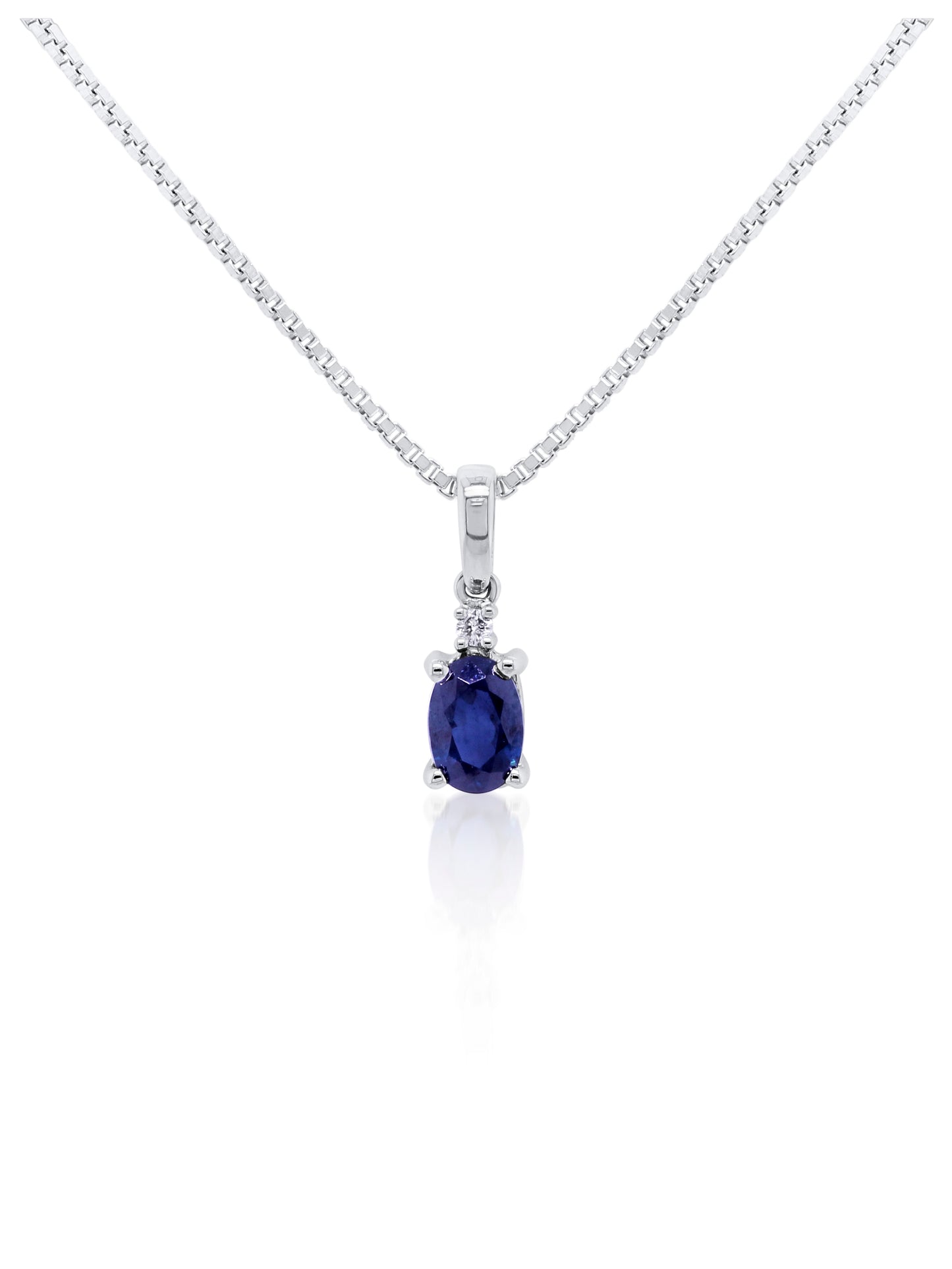 Sapphire 4x6mm, 0.66ct & 0.02ct Diamond Pendant in 14 Carat White Gold