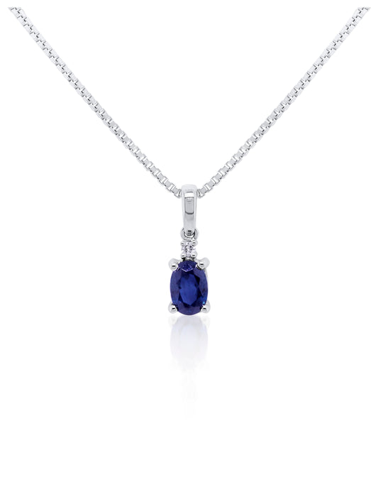 Sapphire 4x6mm, 0.66ct & 0.02ct Diamond Pendant in 14 Carat White Gold