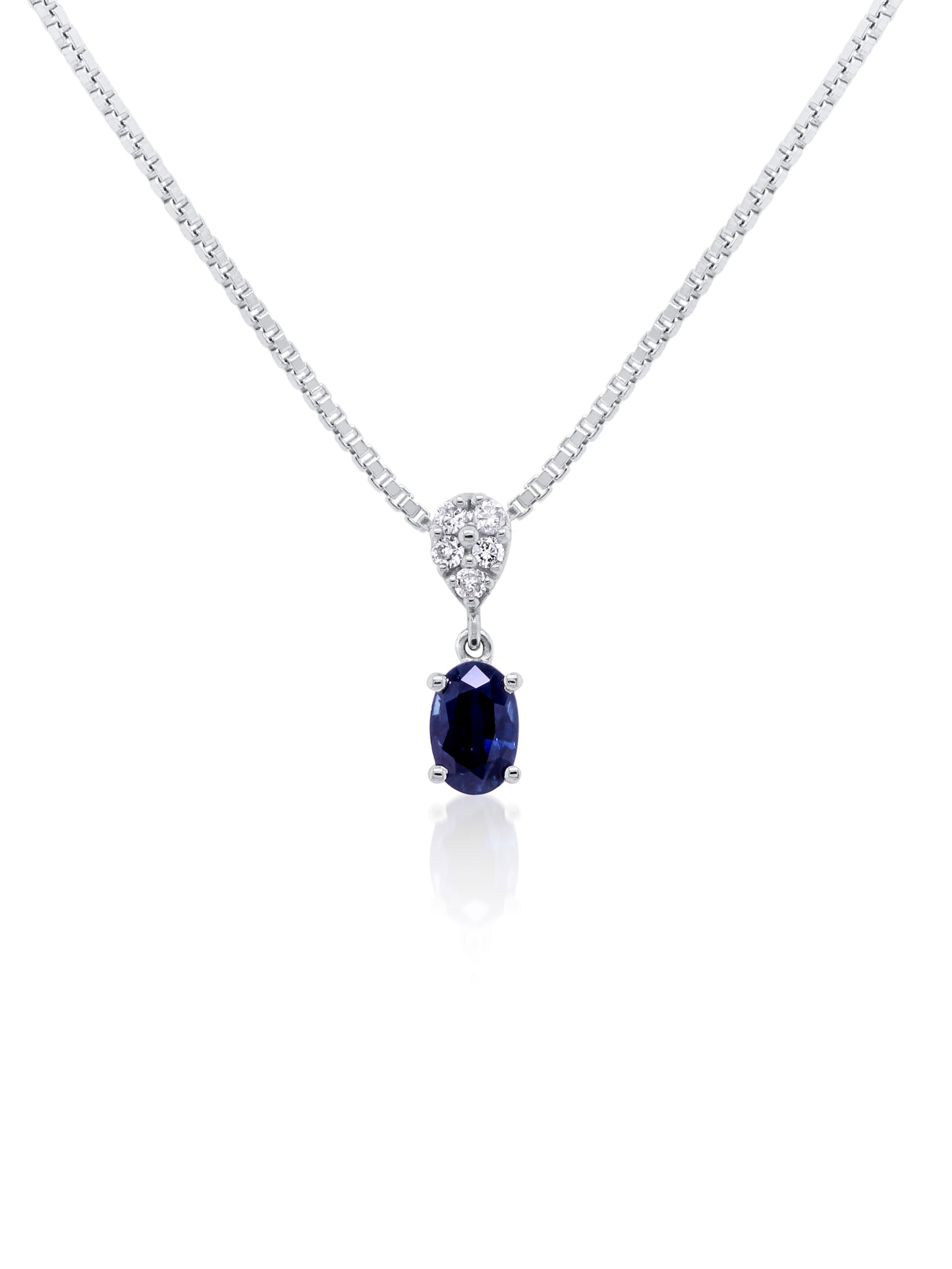 Sapphire 4x6mm, 0.64ct & 0.07ct Diamond Pendant in 14 Carat White Gold