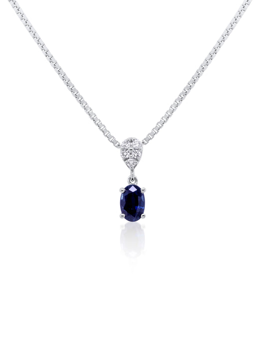 Sapphire 4x6mm, 0.64ct & 0.07ct Diamond Pendant in 14 Carat White Gold