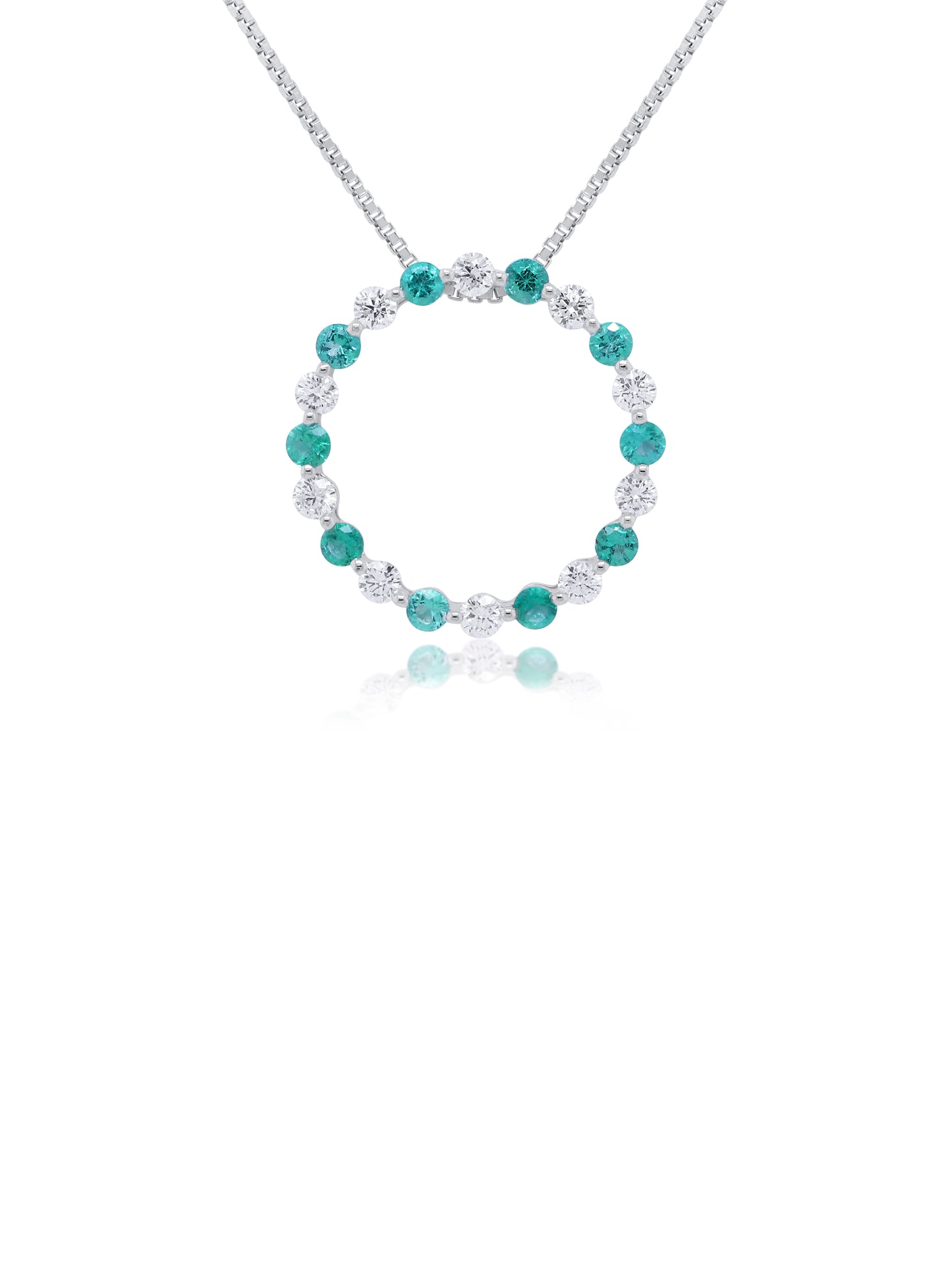 Natural Emerald & Diamond Circle Of Life Pendant, 18K WG