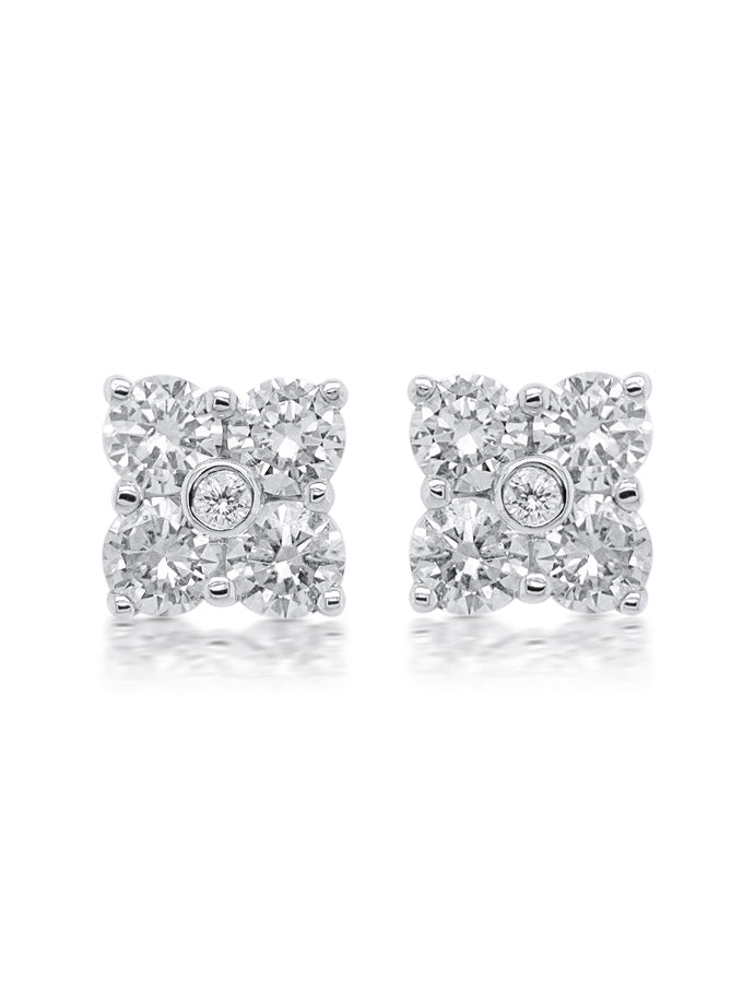 Claw Set Stud Earrings 9 Carat White Gold & 8=0.35ct GSI RBC Diamonds