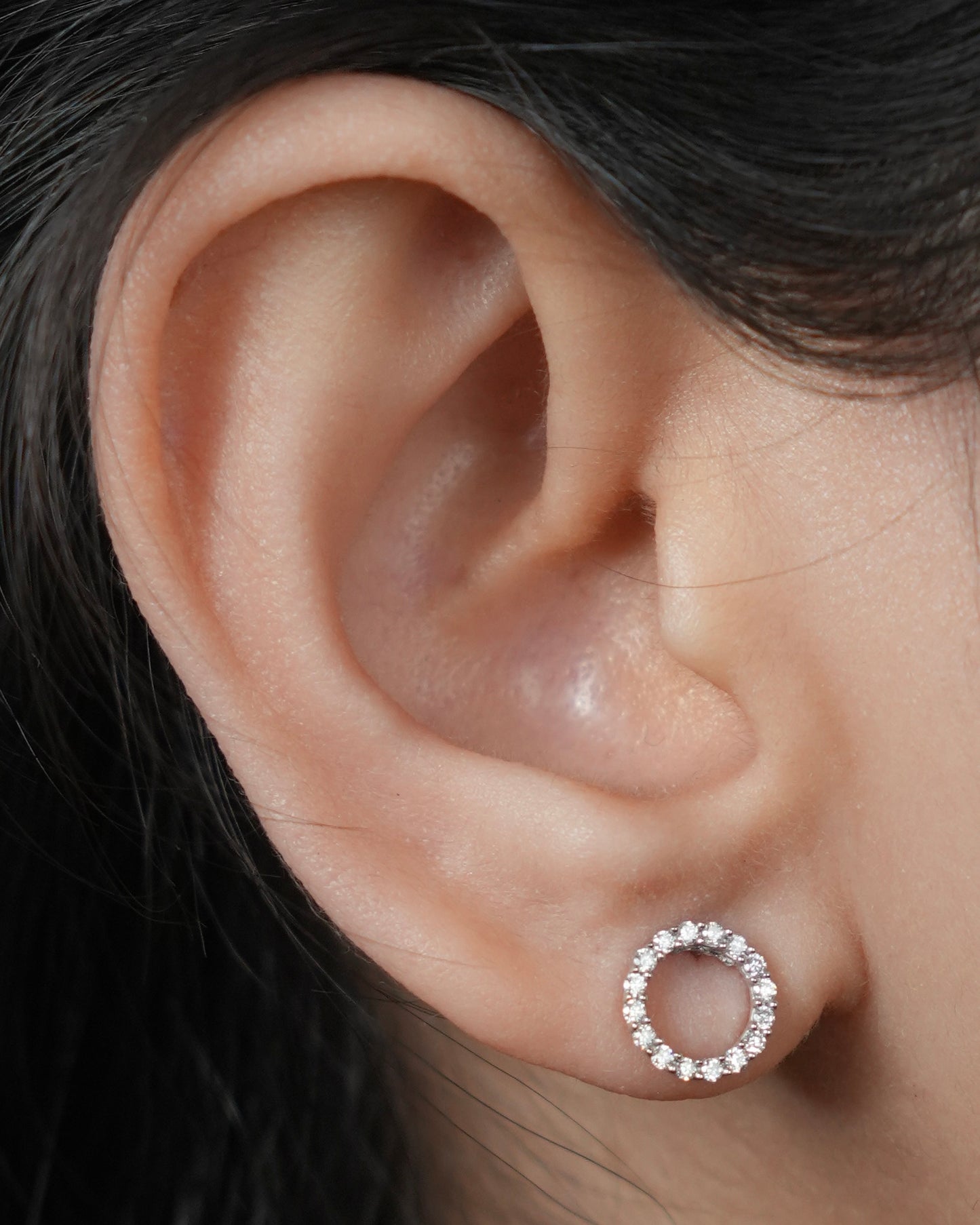 Diamond Circle Earrings, 9K White Gold